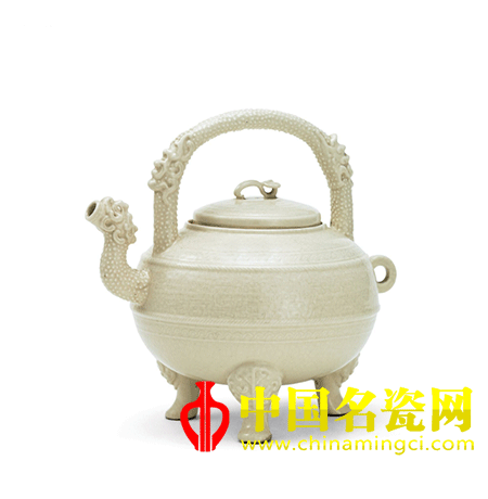 清乾隆仿定式白釉模印夔龍紋盉 中國名瓷網