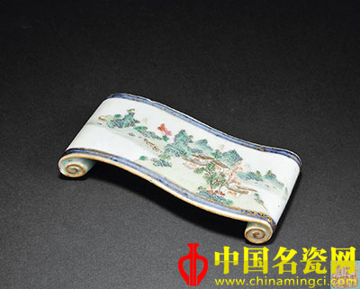 粉彩山水紋墨床