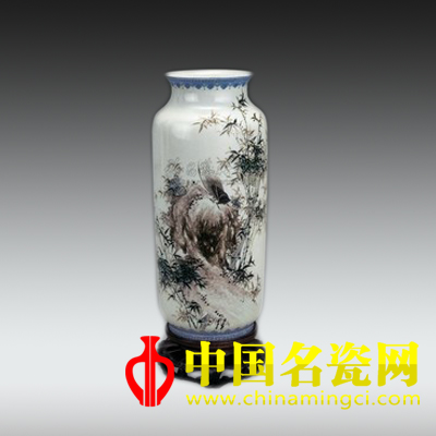 劉雨岑竹石蟬鳴直筒瓶