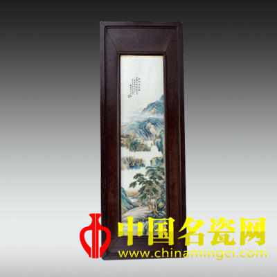 何許人繪粉彩山水掛屏