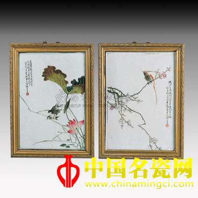 畢伯濤繪花鳥瓷板 （一對）