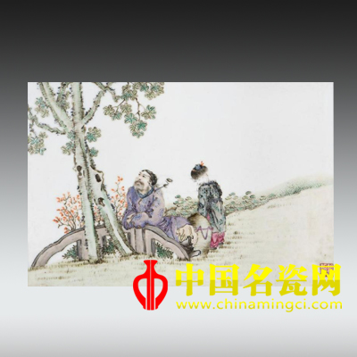 醉酒圖 粉彩瓷板掛屏