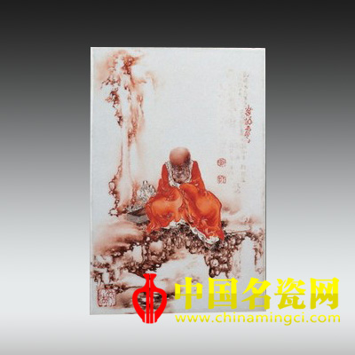 王步 紅彩繪無量壽佛圖瓷板