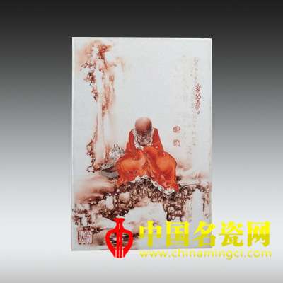 王步 紅彩繪無量壽佛圖瓷板