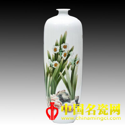 曾亞林 水仙 釉上彩瓷瓶