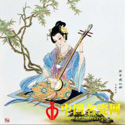 吳錦華 弦音繞秋樹 粉彩瓷板
