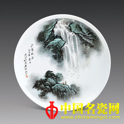 張松茂 粉彩山水瓷盤