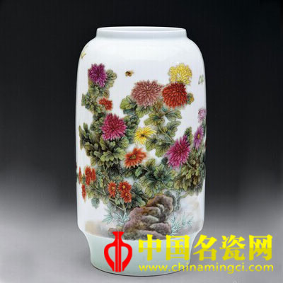徐亞鳳 秋菊 粉彩瓷瓶 
