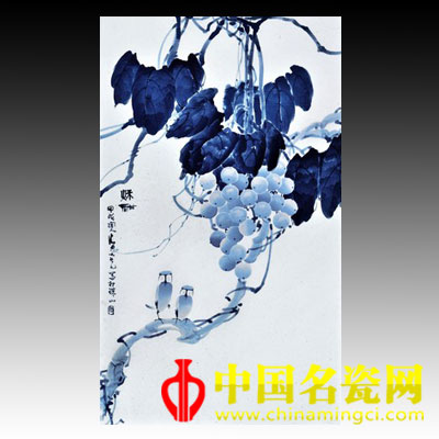 黃賣(mài)九 秋酣·青花瓷板