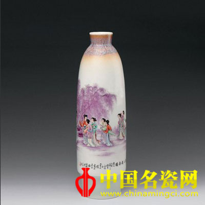 李文躍 麗人游春 粉彩瓷瓶