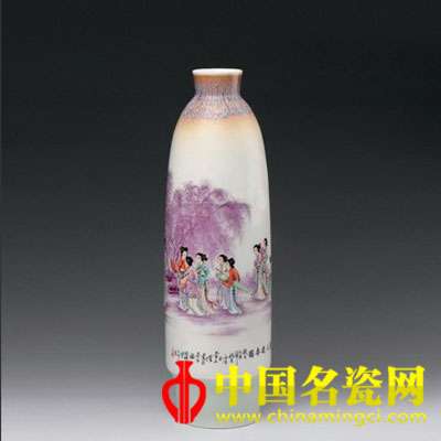李文躍 麗人游春 粉彩瓷瓶