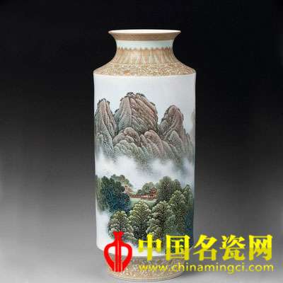 張松茂 廬山五老峰　粉彩瓷瓶