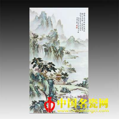 鄧幼堂“松蔭聽泉”粉彩瓷板