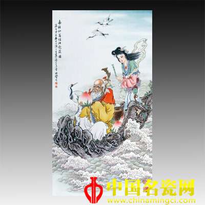 江振聲“瑤池赴筵”粉彩瓷板