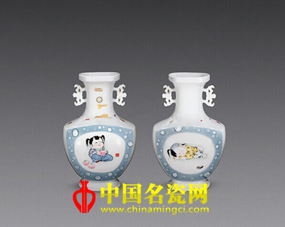 戴榮華“娃娃樂”粉彩瓷瓶