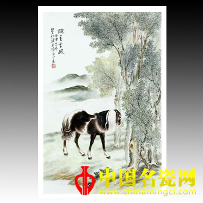 張志湯 粉彩《迥立生風(fēng)》圖瓷板