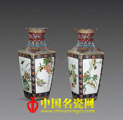 張景壽“東籬秋色”粉彩四方鑲器