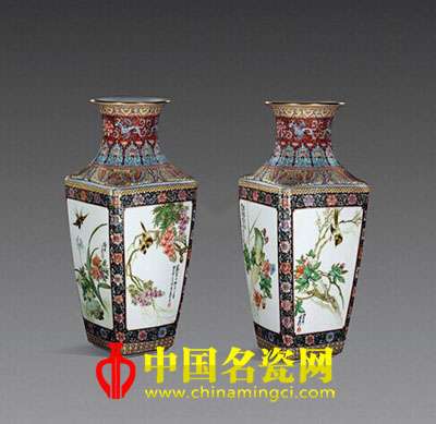 張景壽“東籬秋色”粉彩四方鑲器