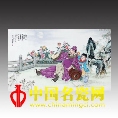 章亮 粉彩《太白醉酒》人物圖瓷板