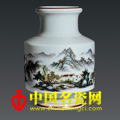  汪雪媛 春江攬勝圖?粉彩瓷瓶
