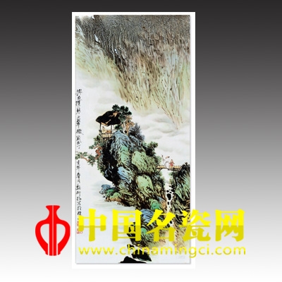 魏柳揚 與友攜琴上翠微·粉彩瓷板