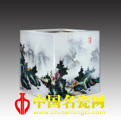 李志良 清風曉岸·粉彩鑲器