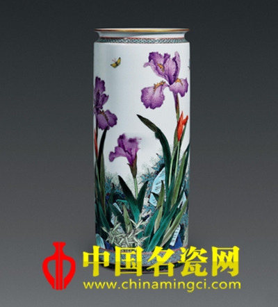 江月光“蘭壽飄香”古彩瓷瓶