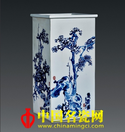 陸如“雙清圖”青花鑲器 