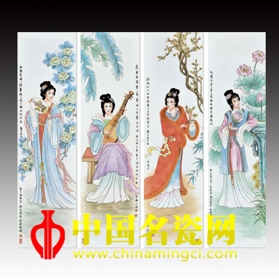 馮金玲 四美圖·粉彩四條屏