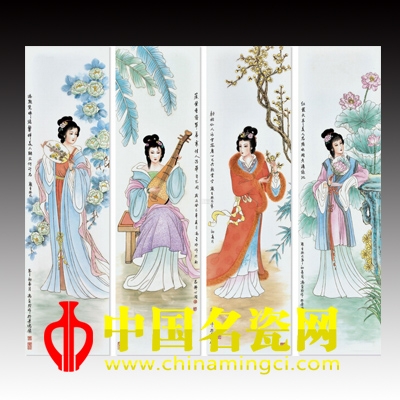 馮金玲 四美圖·粉彩四條屏