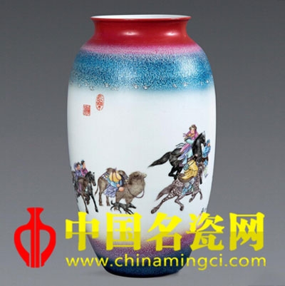 李文躍 文姬歸漢粉墨彩瓷瓶