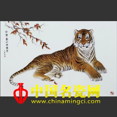 吳錦華 粉彩《紅葉豪吟英雄志》瓷板