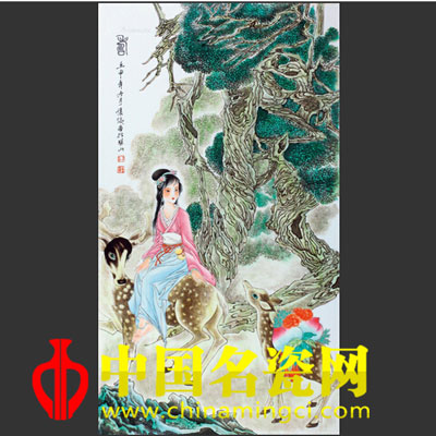 王懷俊 麻姑獻壽粉彩瓷版