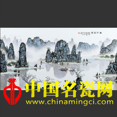 徐煥文 粉彩漓江漁歌瓷板