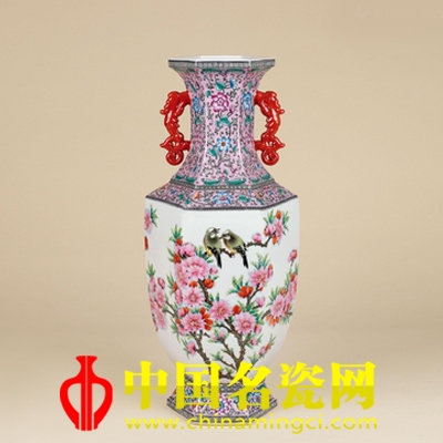 徐亞鳳 粉彩水點(diǎn)桃花、紫藤鑲器