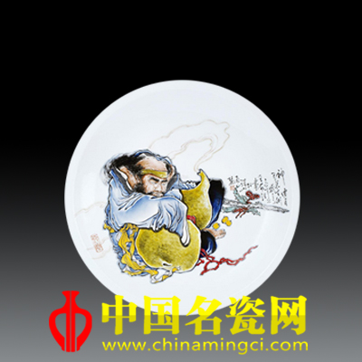 王安維 鐵拐李粉彩大瓷盤