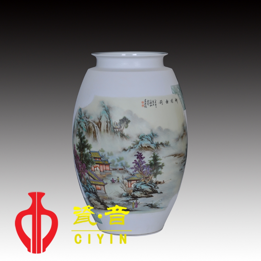 粉彩山水瓷畫