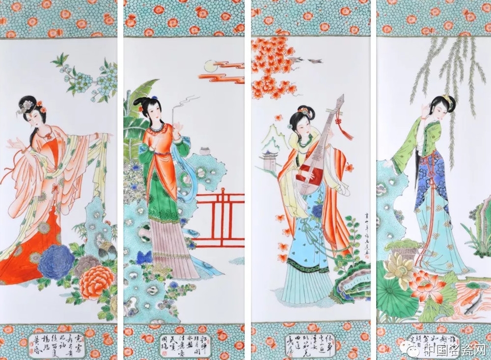 橫翠含丹 銀盆水杏—瓷上仕女