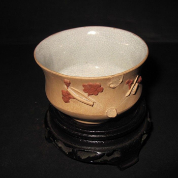 平定窯白紫砂加釉梅花杯